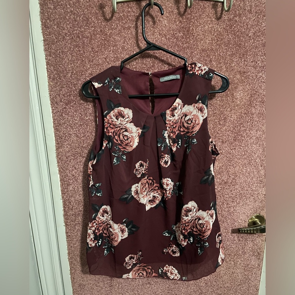Suzy Shier Burgundy Floral Blouse